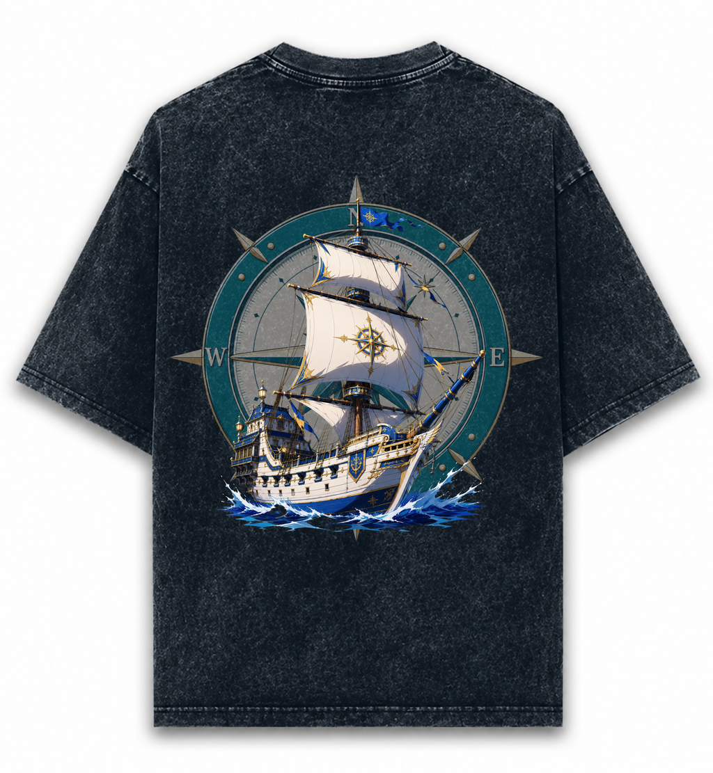 Unisex Acid Washed Oversized Tee- Boat