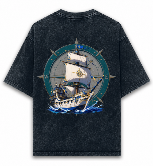 Unisex Acid Washed Oversized Tee- Boat
